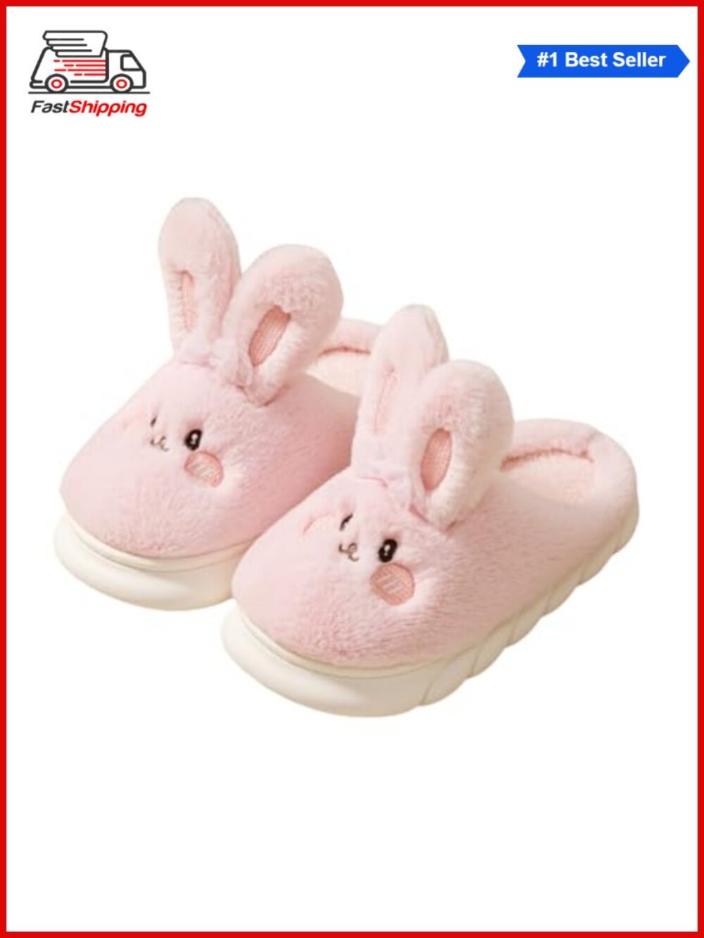 🎅 Plush Bunny Slippers Faux Fur Non-Slip Warm Indoor Winter House Shoes